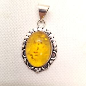 Oval Amber Pendant 925 Silver Plate